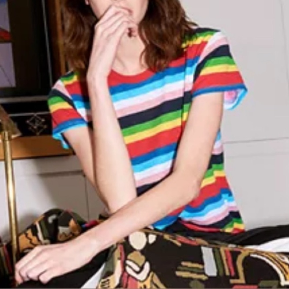 PAM & GELA Rainbow Stripe Crewneck Tee Small Y2K Retro size Small